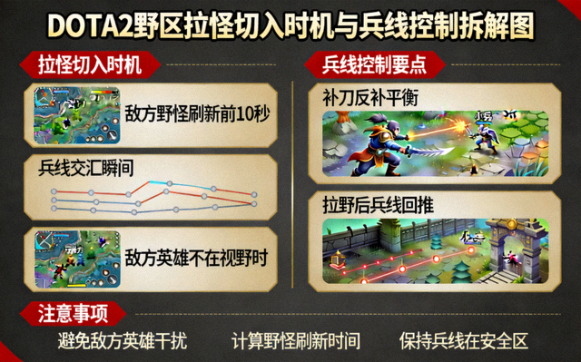 DOTA2野区拉怪切入时机与兵线控制拆解图