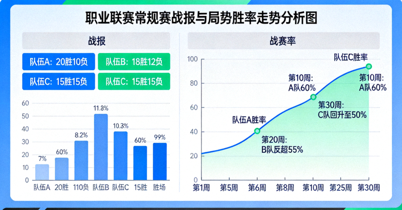 职业联赛常规赛战报与局势胜率走势分析图